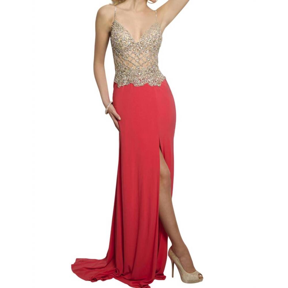 NEW JVN embellished crystal jersey gown in coral